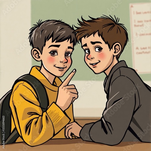 Dessin de 2 garçons à l'école 