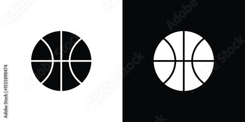 Basketball Ball Icon in Black and White with Inverted Color Schemes on Split Panel