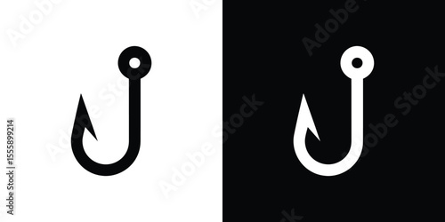 Black and White Fishing Hook Icons on Light and Dark Backgrounds