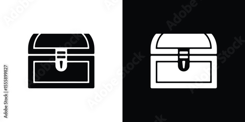 Black and White Isolated Depiction of a Treasure Chest Style Container Design