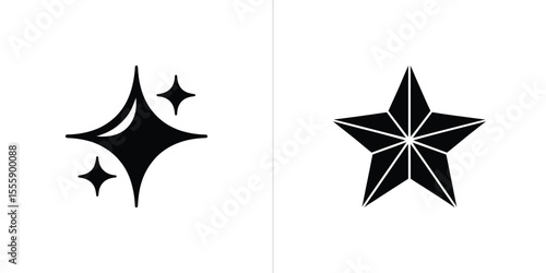 Black and White of Star Sparkles and Geometric FivePointed Star Design
