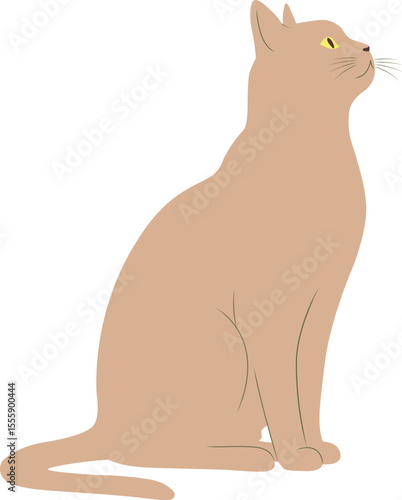 A graceful tan cat sitting and looking upwards minimalist vector art. 