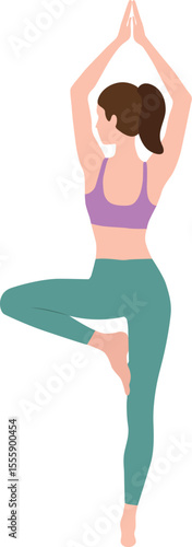Woman in Yoga Tree Pose minimalist vector art. 
