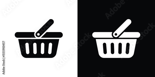 Black and White Shopping Basket Icons Set Against Contrasting Backgrounds for Web Design and Ecommerce