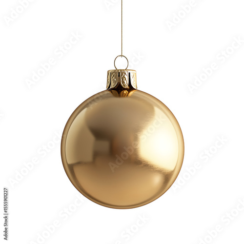 A single gold christmas ornament on a black background