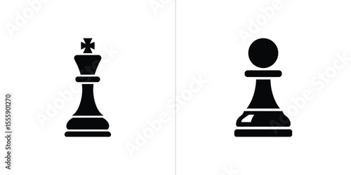 Black King and Pawn Chess Piece Simple Illustration on White Background