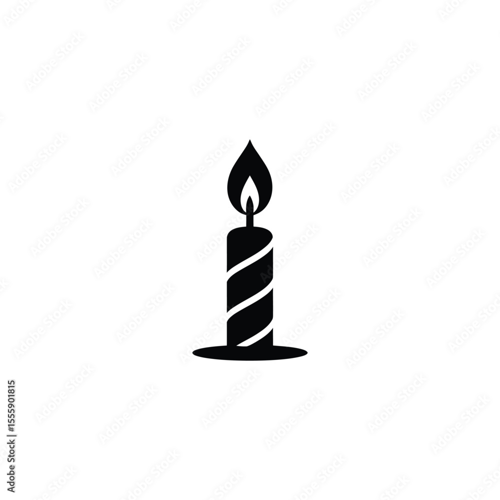 Fototapeta premium Black Silhouette of a Burning Candle with Swirls on White Background Illustration