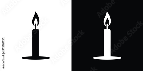 Candle Icon Black and White Simple Illustration of a Lit Taper Candle Design