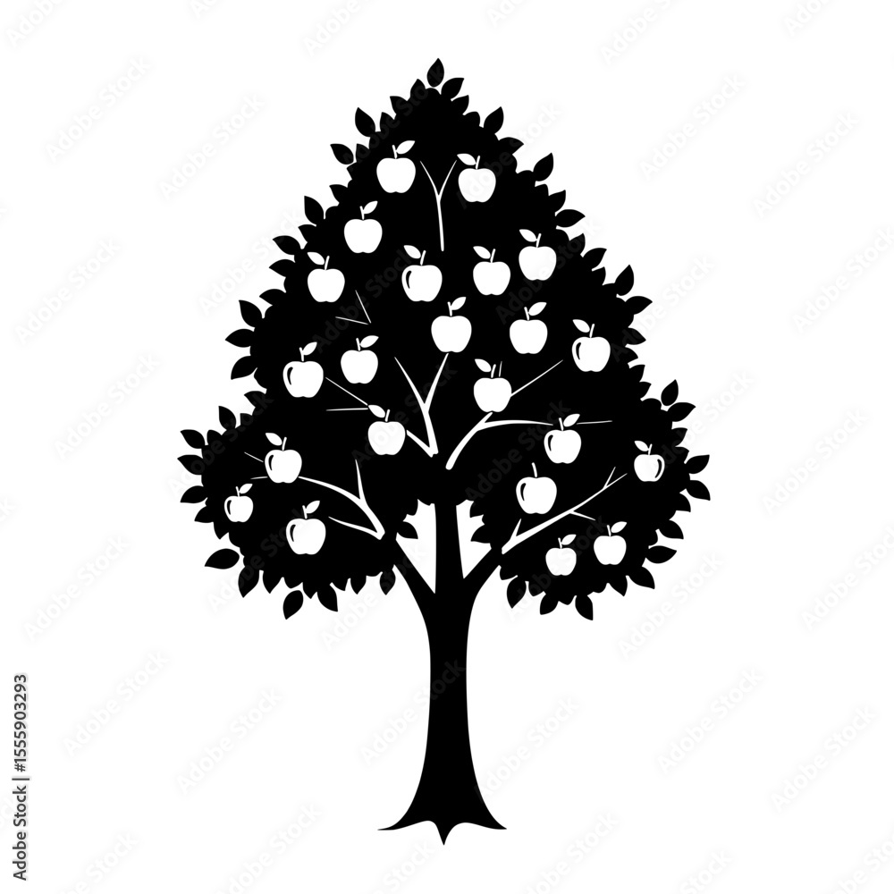 Fototapeta premium Orchard Silhouette: A minimalist silhouette of a fruitful orchard, embodying growth, nourishment, and the simple beauty of nature.