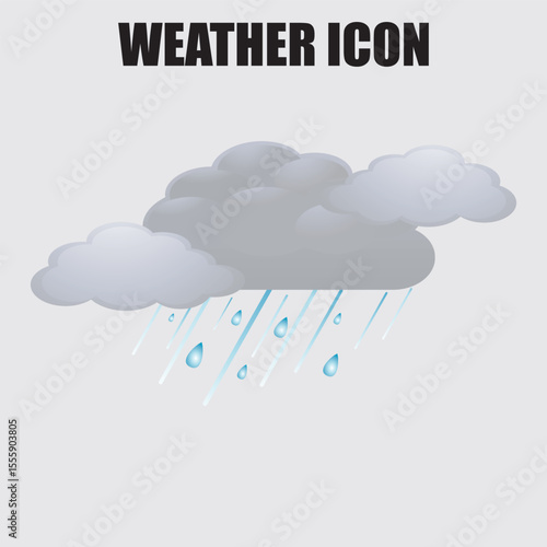 Weather forecast depiction showing rain falling from gray clouds, a simple graphic for meteorological updates.