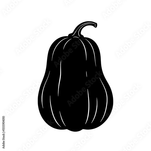 Squash Silhouette: A minimalist black and white illustration of a squash. This elegant design showcases the gourd's natural form, perfect for various creative projects.