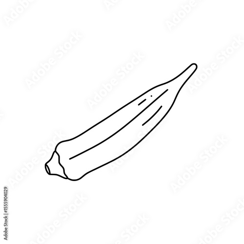 Okra's Elegant Silhouette: A simple yet compelling line drawing of a fresh okra pod, highlighting its unique shape and texture.