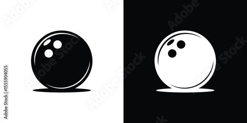 Inverted Bowling Ball Icon Set Black Ball on White, White Ball on Black
