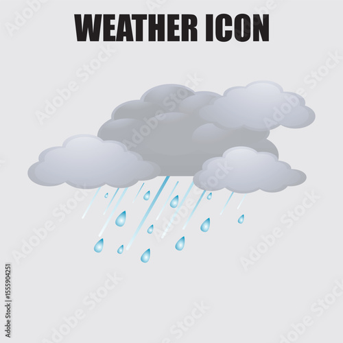 Weather forecast depiction showing rain falling from gray clouds, a simple graphic for meteorological updates.