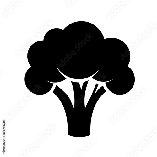 Broccoli Silhouette: Crisp and modern silhouette of a head of broccoli, ideal for projects that need simple graphics and evokes healthy eating.