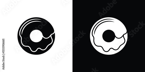 Two Donuts Icons One Black on White, One White on Black, Glazed Dessert