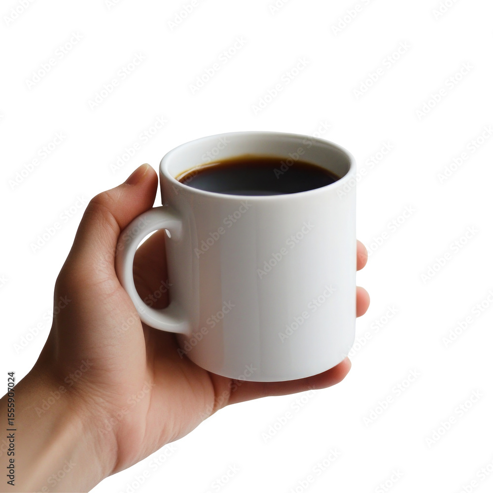 Hand Holds Mug Filled With Dark Coffee isolated on a transparent background Hand Holds Mug Filled With Dark Coffee isolated on a transparent background