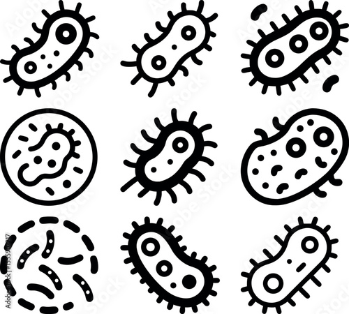 black and white microbe icons