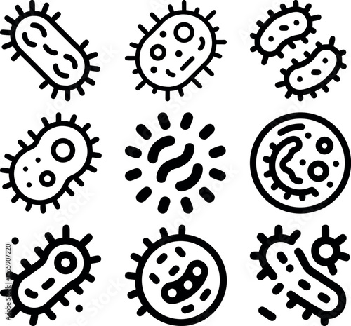 black and white microbe icons