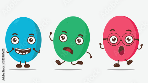 pink green and blue balloon vector character expression