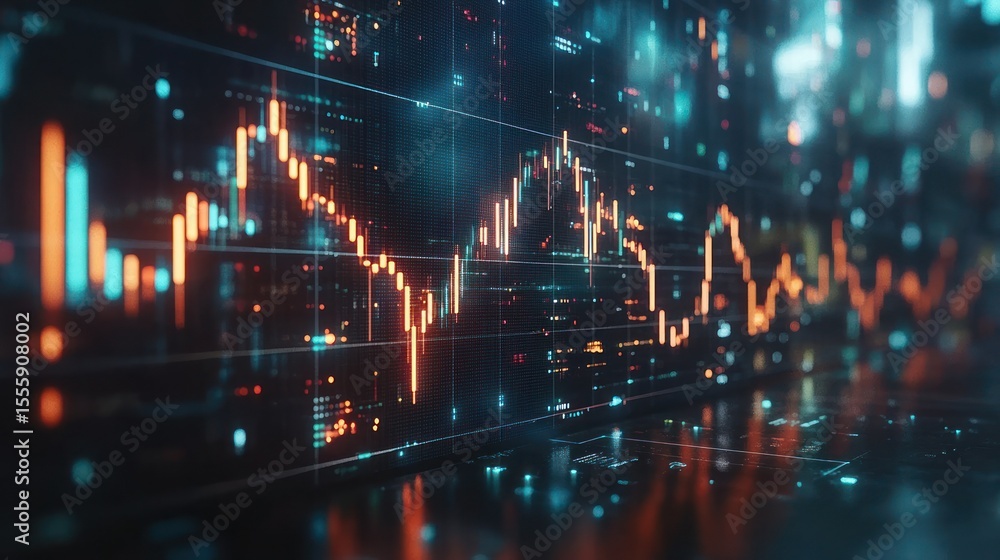Naklejka premium Digital stock chart, vibrant colors, complex data