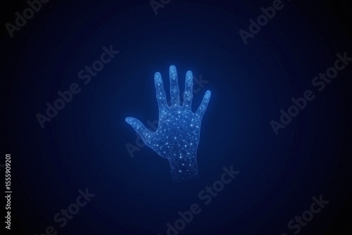 hand touching a button on a dark blue background