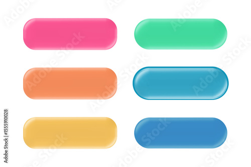 Web pill button with gradient for download design and push or play features. Long contact rectangle in modern ui app interface with vibrant colors. Colorful vector set for digital banners and cta.