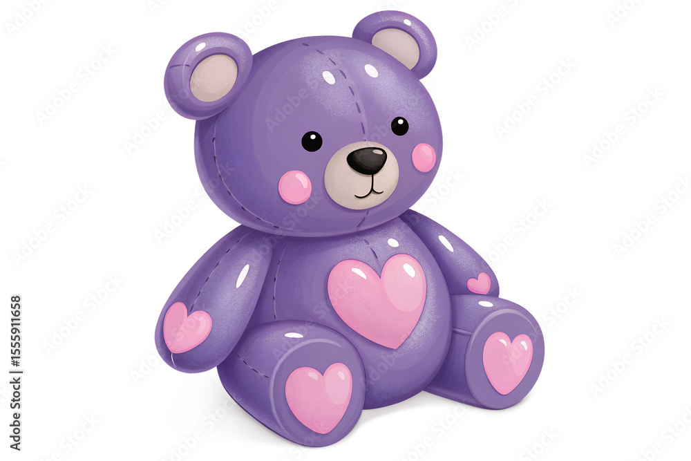 Fototapeta premium Cute Purple Teddy Bear with Hearts