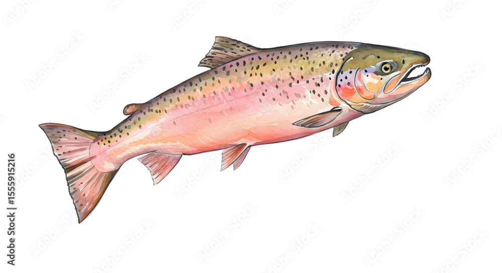 Obraz premium Watercolor Illustration of a Salmon, Aquatic Animal, Fish, Wildlife watercolor png, transparent isolated nackground