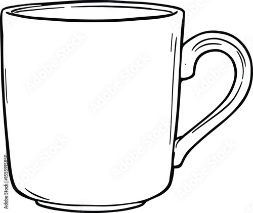 Black-and-White Vector Illustration of a Minimal Coffee Mug – Cylindrical Form with Rounded Handle