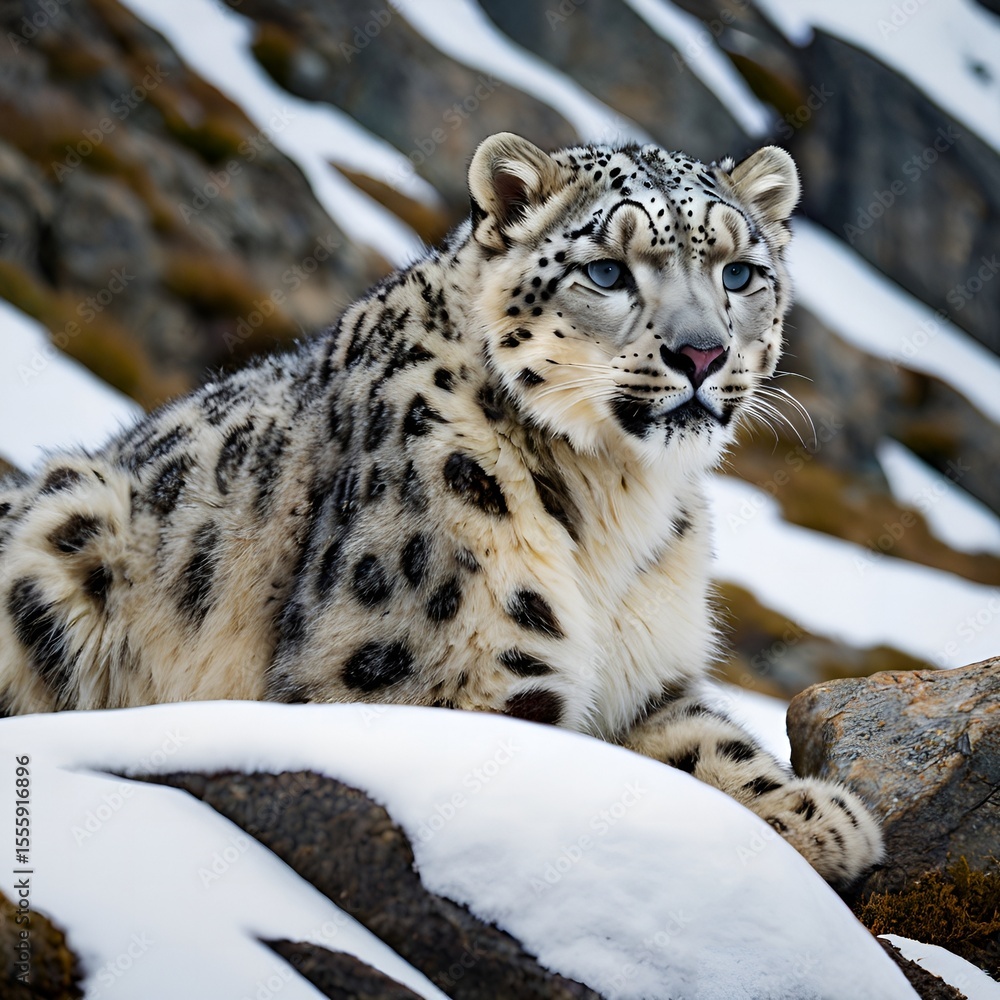 Fototapeta premium snow leopard in front of a wall