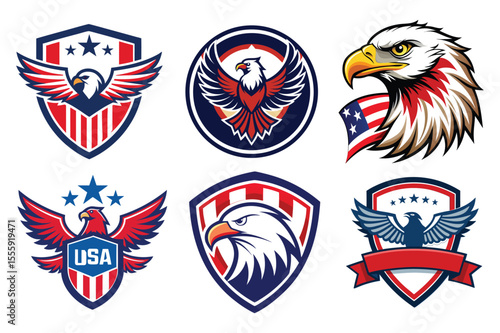 Patriotic 4th of July Logo Bundle American Flag Shield Emblems and Vintage Badges.