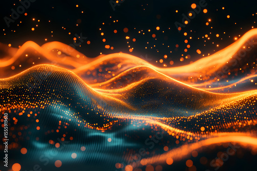 Abstract golden and blue particles flowing background