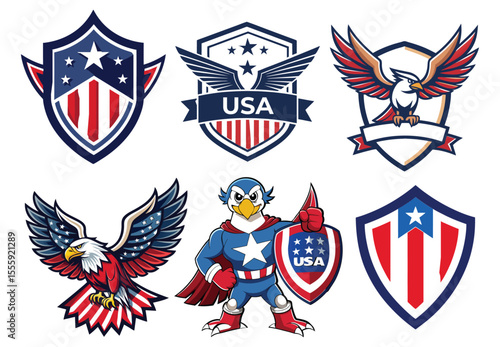 USA Independence Day Logo Collection  Vector Patriotic Badges with Stars and Stripes.