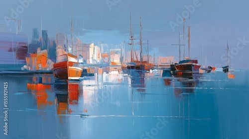 Abstract oil painting with light pastel colors, oil on canvas white, marine blue and amber orange, wallpaper, background, use of palette knives, realistic hyper-detail