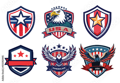 Independence Day Logo Set Patriotic USA Badges and Emblems in Vector Format.