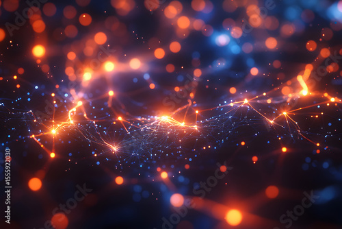Abstract golden and blue particles flowing background