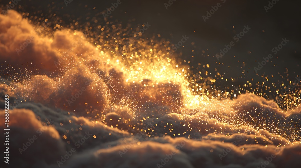 Fototapeta premium Golden clouds with sparkling light create a magical and ethereal atmosphere