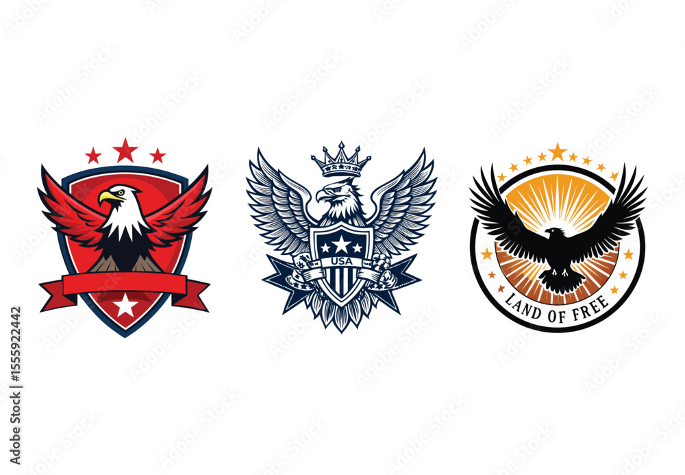 Obraz premium Vintage American Independence Day Logo Set Classic USA Patriotic Badges in Vector.