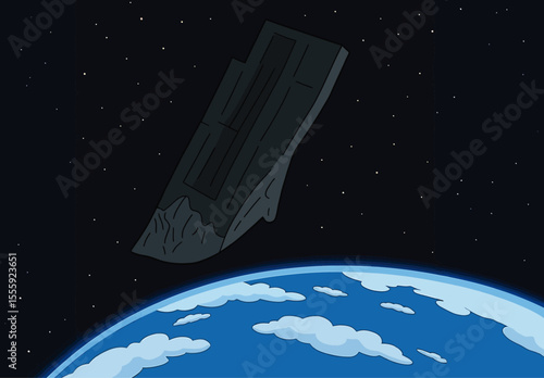 Cartoon Black Knight Satellite Vector Illustration – Mystery Space Object Above Earth