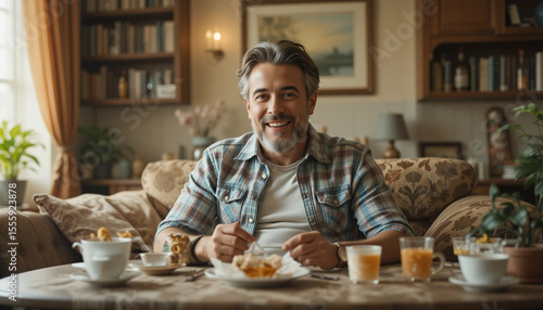 senior man having breakfast