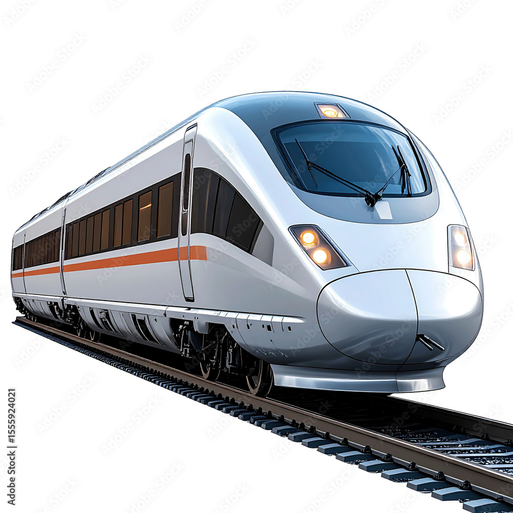 Fototapeta premium 3D silver high-speed train icon isolated on transparent background. PNG