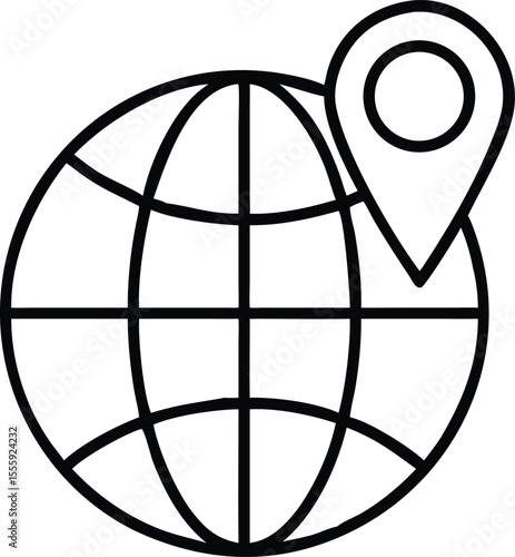 Globe with pin marker icon, global location concept, line style