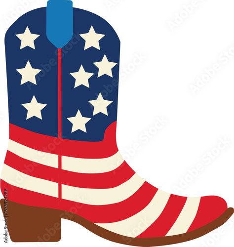 Patriotic Cowboy Boot Vector Illustration with American Flag Design