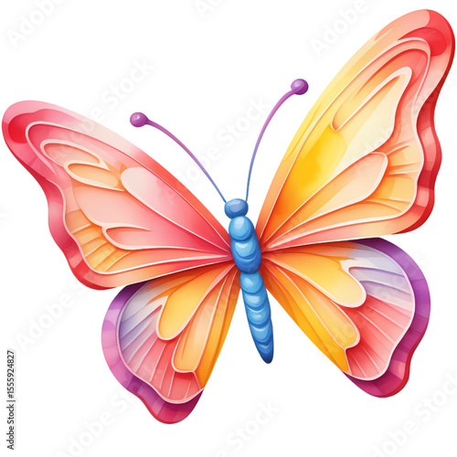 Vibrant butterfly cartoon clipart element, painting style, nature, animal, colorful wings, digital designs, children, multicolors, modern abstract, stylish, gradient color, summer, children book, svg