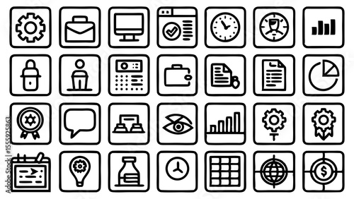 Minimal style icons representing editing, publishing, and communication.
