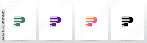 Lines Retro Graphic Horizontal Parallel Strokes Initial Letter Logo Design P