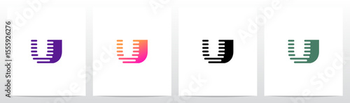 Lines Retro Graphic Horizontal Parallel Strokes Initial Letter Logo Design U