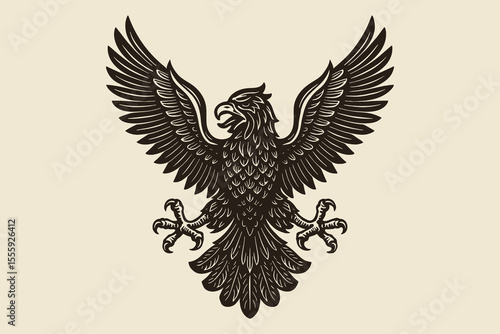 Engraved eagle heraldic emblem engraving style vector illustration