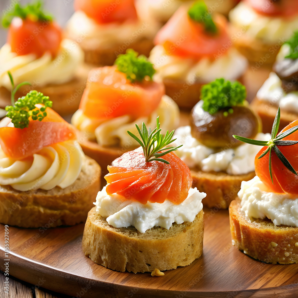 tasty appetizers at the buffet beef salmon and cre tasty appetizers at the buffet beef salmon and cre